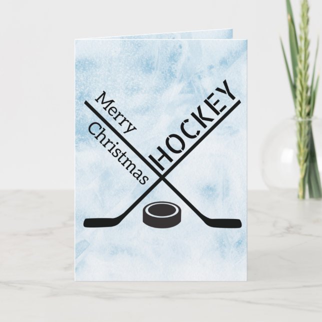 Ice hockey Christmas card - Blue ice sticks puck (Front)