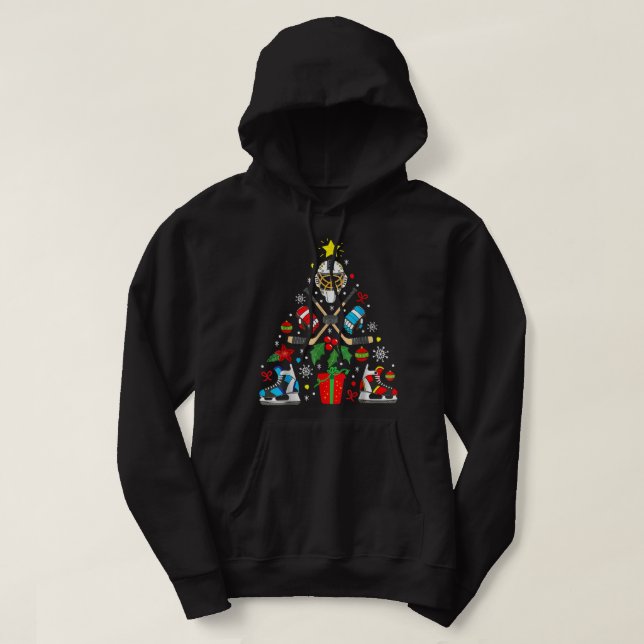 Ice Hockey Christmas Ornament Tree Funny Xmas Boys Hoodie (Design Front)