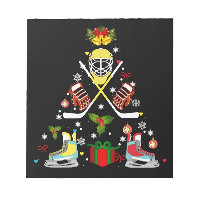 Ice Hockey Christmas Ornament Tree Funny Xmas Notepad (Front)