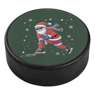 Ice Hockey Christmas Santa Playing Ice Sports Team Hockey Puck