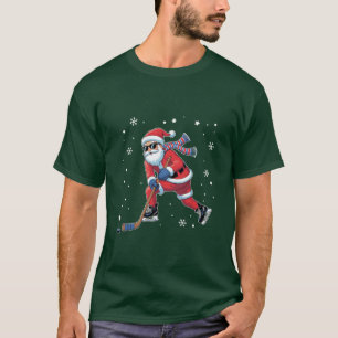Ice Hockey Christmas Santa Playing Ice Sports Team T-Shirt