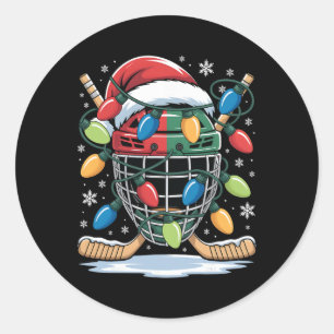 Ice Hockey Christmas Santa Xmas Lights Hockey Love Classic Round Sticker