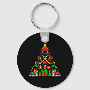 Ice Hockey Christmas Tree Lights Funny Xmas Family Keychain
