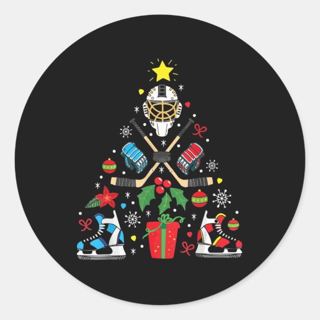 Ice Hockey Christmas Tree Ornaments Fun Xmas  Classic Round Sticker (Front)