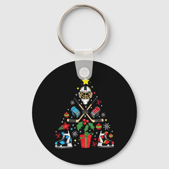 Ice Hockey Christmas Tree Ornaments Fun Xmas  Keychain (Front)
