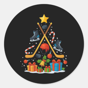 Ice Hockey Christmas Tree Xmas Classic Round Sticker