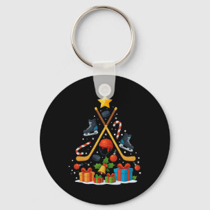 Ice Hockey Christmas Tree Xmas Keychain