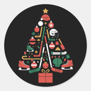 Ice Hockey Christmas Tree Xmas Sports Classic Round Sticker