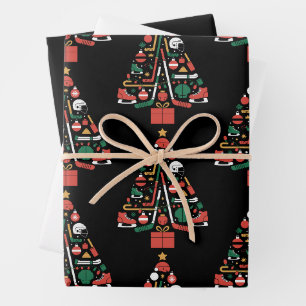 Ice Hockey Christmas Tree Xmas Sports Wrapping Paper Sheet
