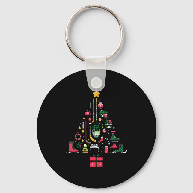 Ice Hockey Christmas Tree Xmas Srts Boys Kids Yout Keychain (Front)