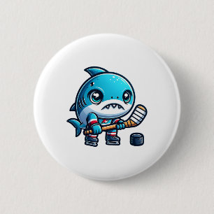 Ice Hockey Cute Shark Player Artwork 2 Inch Round Button
