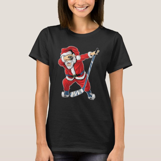 Ice Hockey Dabbing Santa Claus Hockey Player Chris T-Shirt (Front)