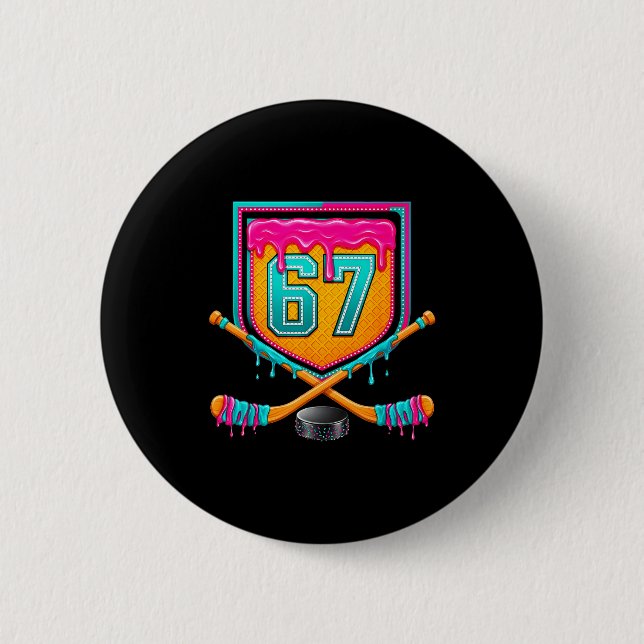 Ice Hockey Drip Number 67 Ice Hockey Player  2 Inch Round Button (Front)