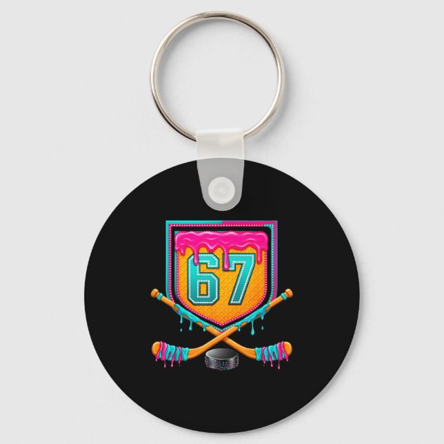 Ice Hockey Drip Number 67 Ice Hockey Player  Keychain (Front)
