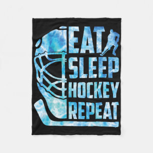 Ice Hockey Eat Sleep Hockey Repeat Funny Youth Boy Fleece Blanket