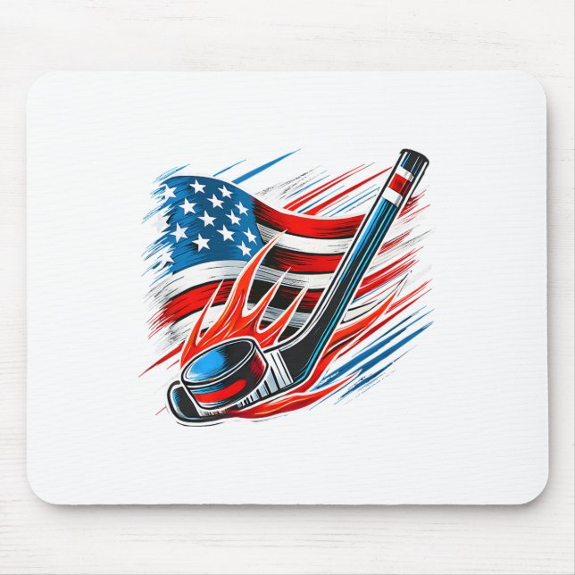 Ice Hockey Fan Players Patriotic 4th Of July Ameri Mouse Pad (Front)