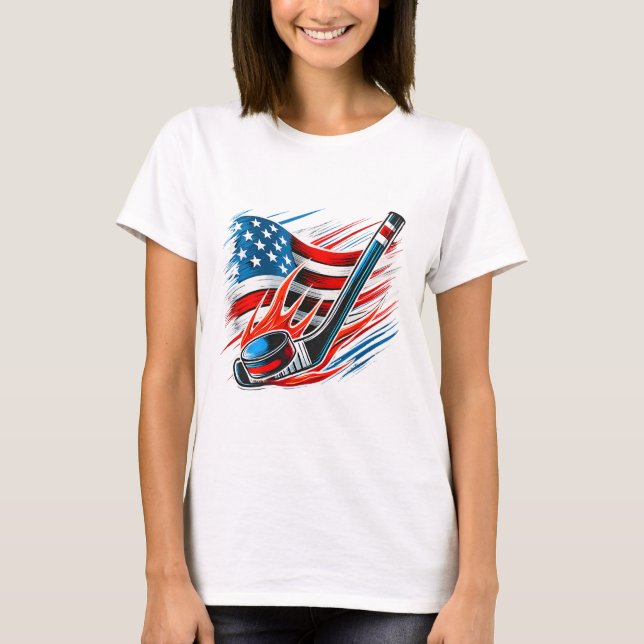 Ice Hockey Fan Players Patriotic 4th Of July Ameri T-Shirt (Front)