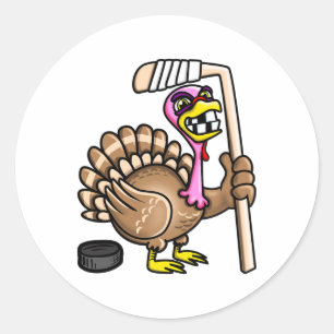 Ice Hockey Fun Thanksgiving Turkey Fall Session Classic Round Sticker