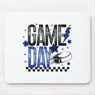 Ice Hockey Game Day Hockey Mom Retro Blue And Blac Mouse Pad