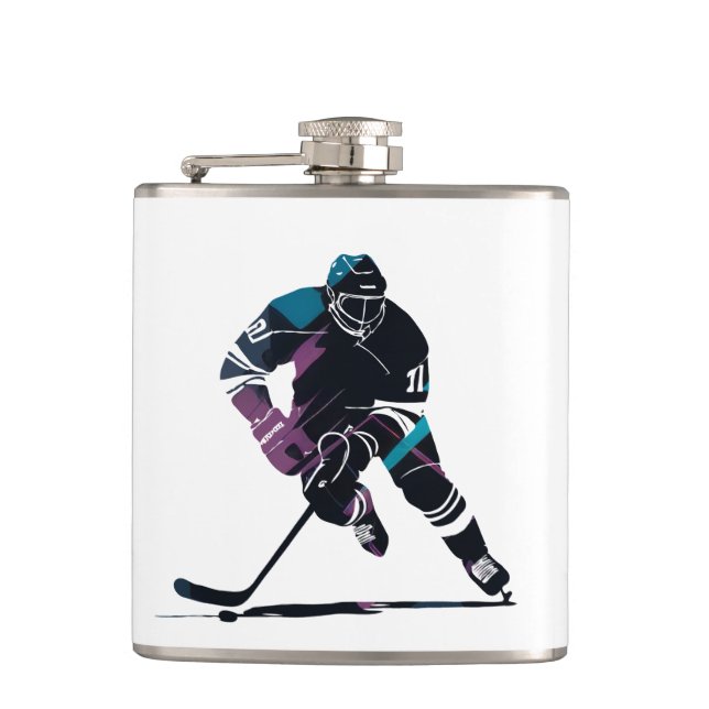 Ice Hockey Game Sport Challenge Silhouette Style Hip Flask (Front)