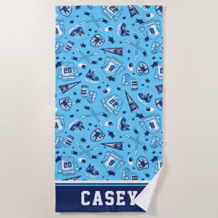 Ice Hockey Gear Royal Navy White Outline Print Beach Towel