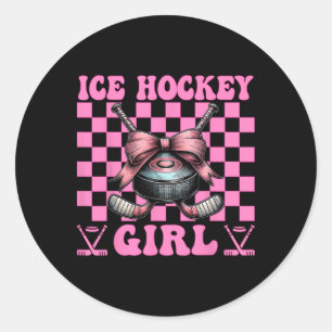 Ice Hockey Girl Coquette Bow  Classic Round Sticker