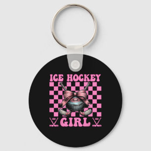 Ice Hockey Girl Coquette Bow  Keychain