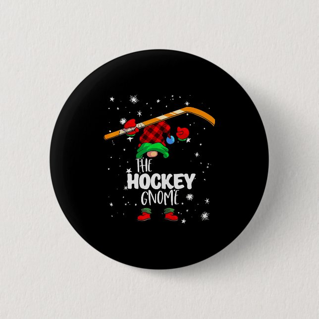 Ice Hockey Gnome Red Buffalo Plaid Matching Family 2 Inch Round Button (Front)