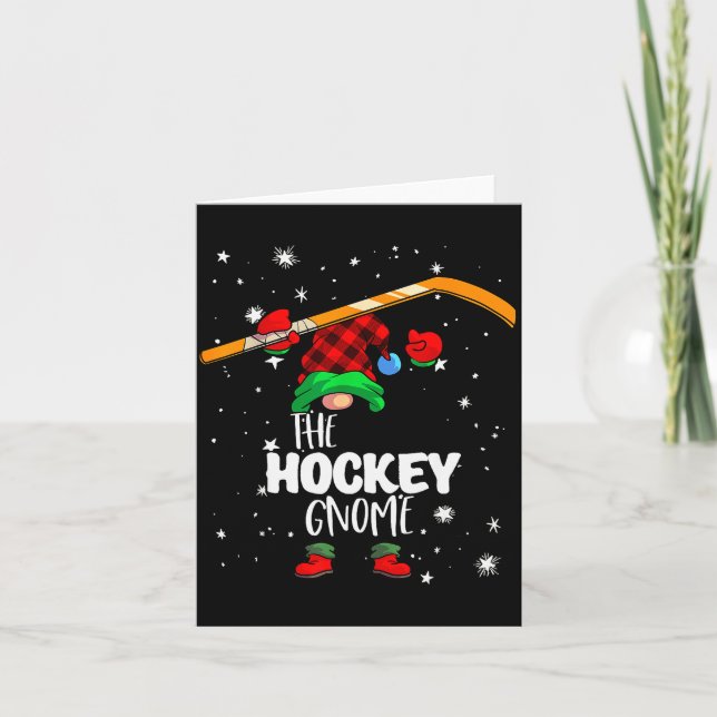 Ice Hockey Gnome Red Buffalo Plaid Matching Family Card (Front)