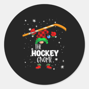 Ice Hockey Gnome Red Buffalo Plaid Matching Family Classic Round Sticker