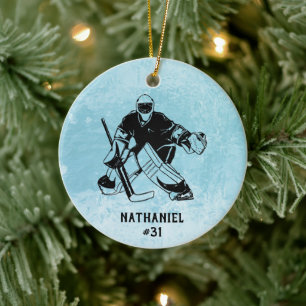Ice Hockey Goal Keeper Monogram Ceramic Ornament