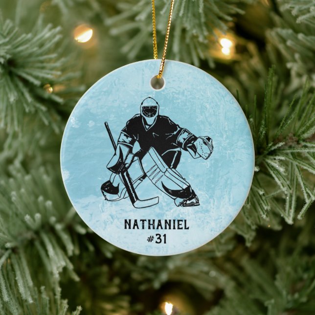 Ice Hockey Goal Keeper Monogram  Ceramic Ornament (Tree)