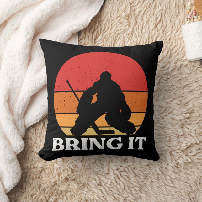 Ice Hockey Goalie Bring It Throw Pillow (Blanket)