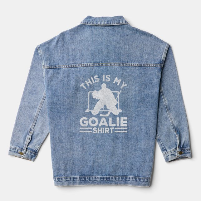 Ice Hockey Goalie For Boys Hockey Player Stick Ret Denim Jacket (Back)