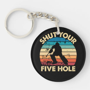 Ice Hockey Goalie Funny Shut Your Five Hole Retro Keychain