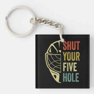 Ice Hockey Goalie Funny Shut Your Five Hole Retro Keychain