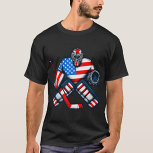Ice Hockey Goalie Player USA Flag Vintage T-Shirt