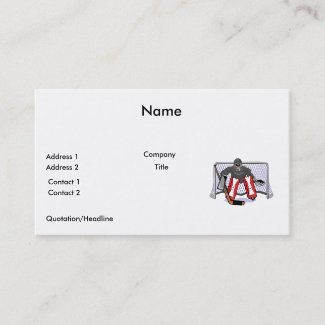 ice hockey goalie realistic vector illustration business card (Front)