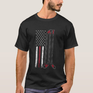 Ice Hockey Goalie  Usa Flag Hockey Stick Hockey T-Shirt