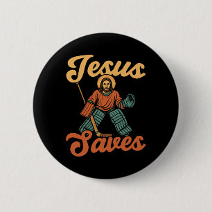 Ice Hockey Goalie Vintage Goalkeeper Jesus Jesus S 2 Inch Round Button