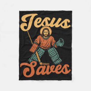 Ice Hockey Goalie Vintage Goalkeeper Jesus Jesus S Fleece Blanket