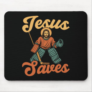 Ice Hockey Goalie Vintage Goalkeeper Jesus Jesus S Mouse Pad
