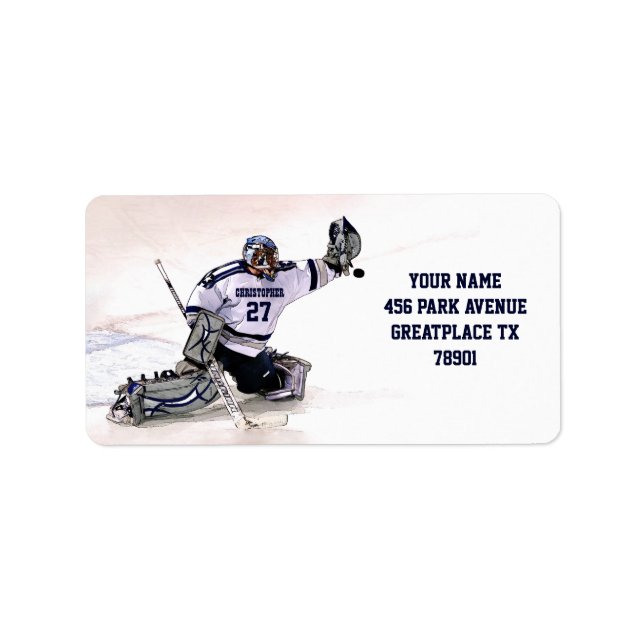 Ice Hockey Goalkeeper With Your Name Drawing Label (Front)