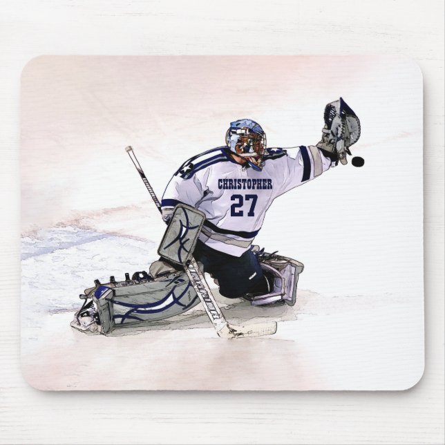 Ice Hockey Goalkeeper With Your Name Drawing Mouse Pad (Front)
