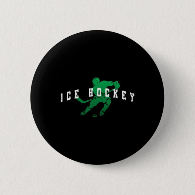 Ice Hockey Green Team Player Varsity Text  2 Inch Round Button (Front)