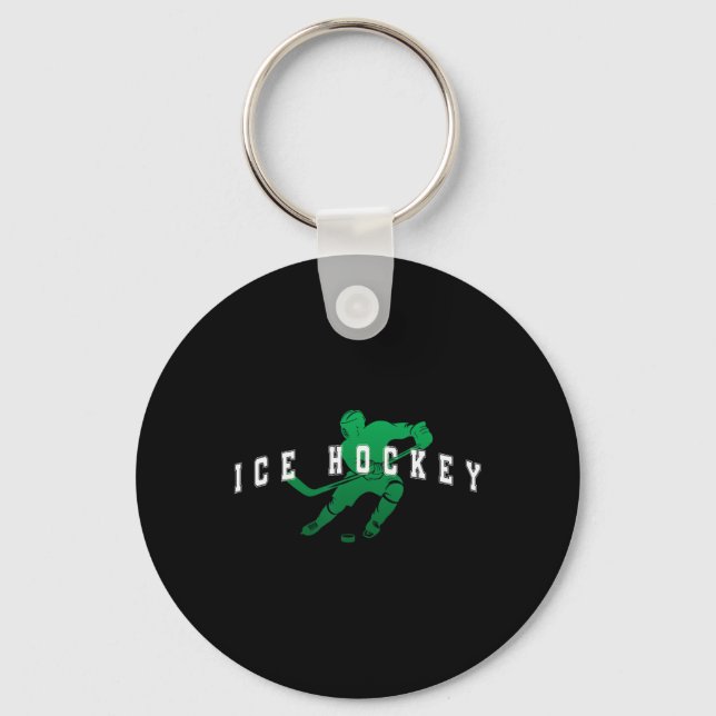 Ice Hockey Green Team Player Varsity Text  Keychain (Front)