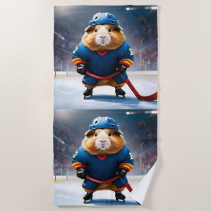 Ice Hockey Guinea Pig, Beach Towel