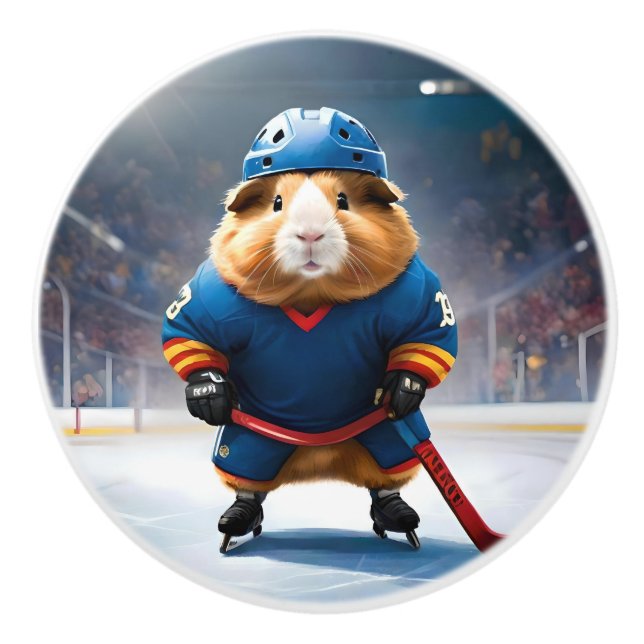 Ice Hockey Guinea Pig, Ceramic Knob (Front)