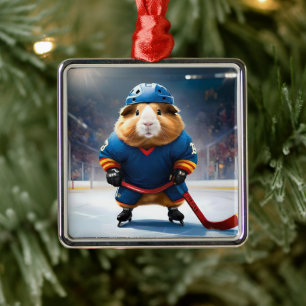 Ice Hockey Guinea Pig, Metal Ornament