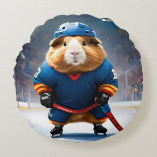 Ice Hockey Guinea Pig, Round Pillow